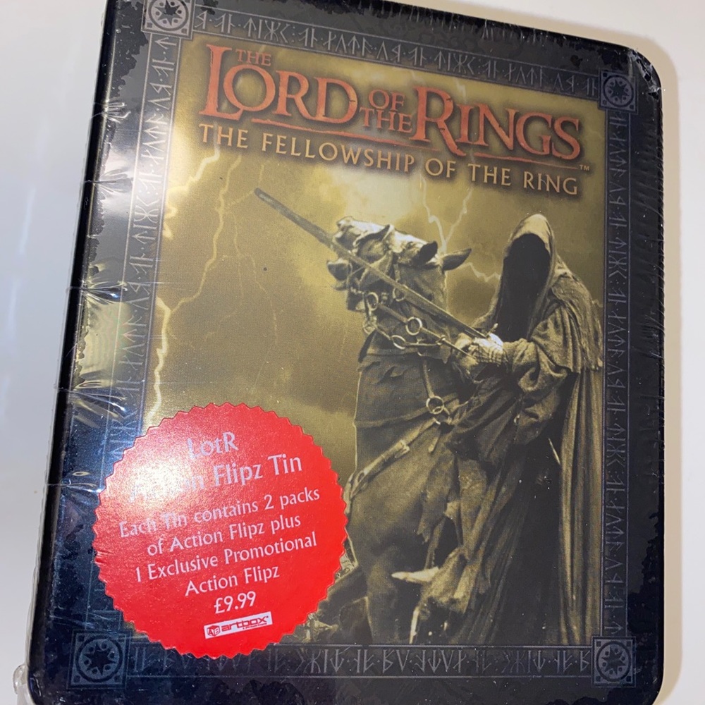 Lord Rings Fellowship Of The Ring Action Flipz Cards Tin Sealed LOTR Artbox Gold